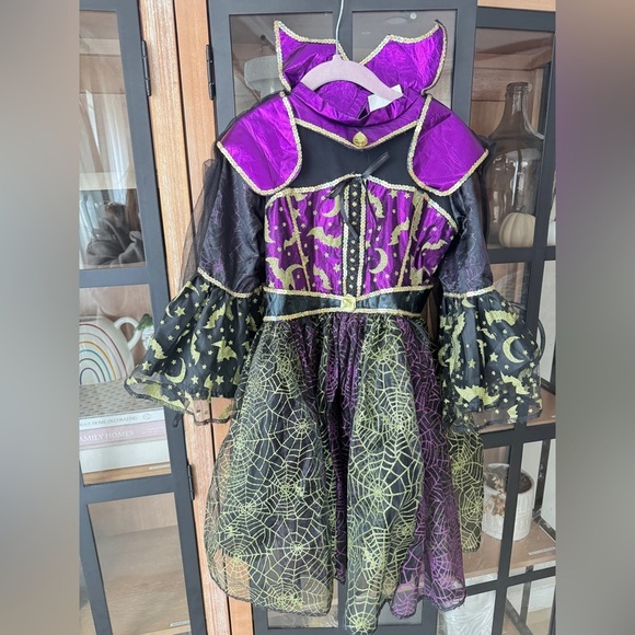 Toddler Witch costume dress glitter bats moon spiderweb halloween sequins girls - Picture 3 of 9
